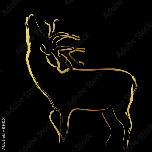 Golden dear brush stroke painting over black background