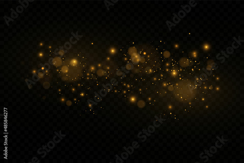 Christmas light effect.Glitter effect of particles. Vector sparkles on a transparent background Sparkling magical dust particles.The dust sparks and golden stars shine with special light.