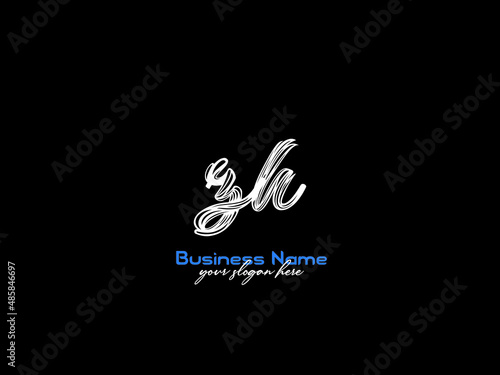 Monogram ZH Logo Initial with Signature Brush Letter Logo photo