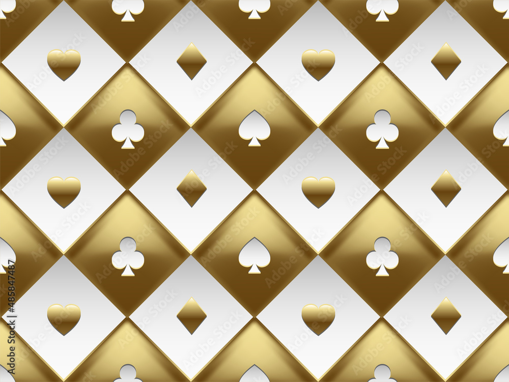 White and gold seamless pattern fabric poker table. Luxury casino
