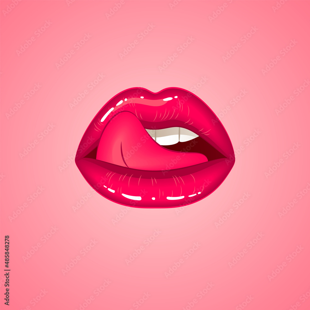 Female licking sexy pink lips, mouth with tongue Female licking sexy pink lips, mouth with tongue