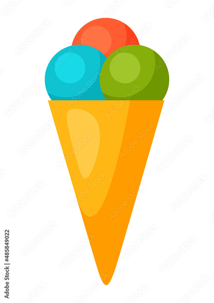 Illustration of ice cream cone. Summer image for holiday or vacation.