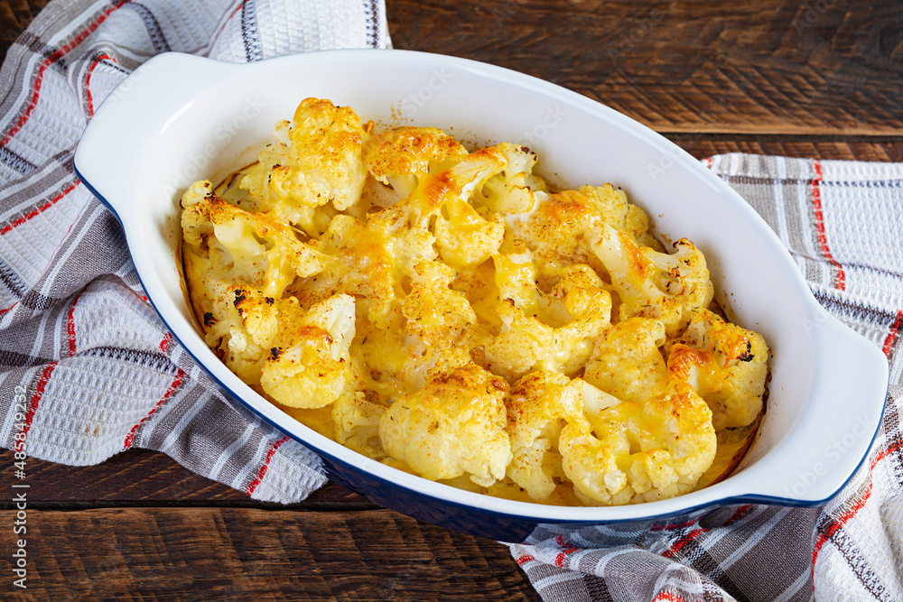 Diet food. Baked cauliflower with cheese, cream and eggs Diet food. Baked cauliflower with cheese, cream and eggs