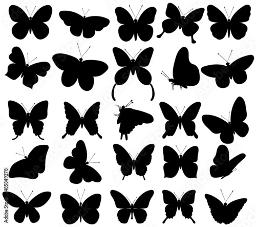 butterflies set silhouette  on white background  vector