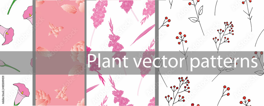 big set seamless vector pattern with boho branches and flowers, pink. minimalism, doodle big set seamless vector pattern with boho branches and flowers, pink. minimalism, doodle