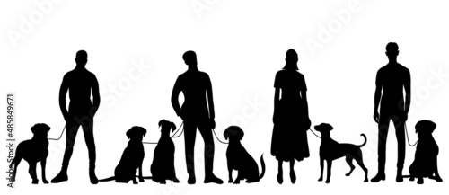 silhouette people with dogs, vector