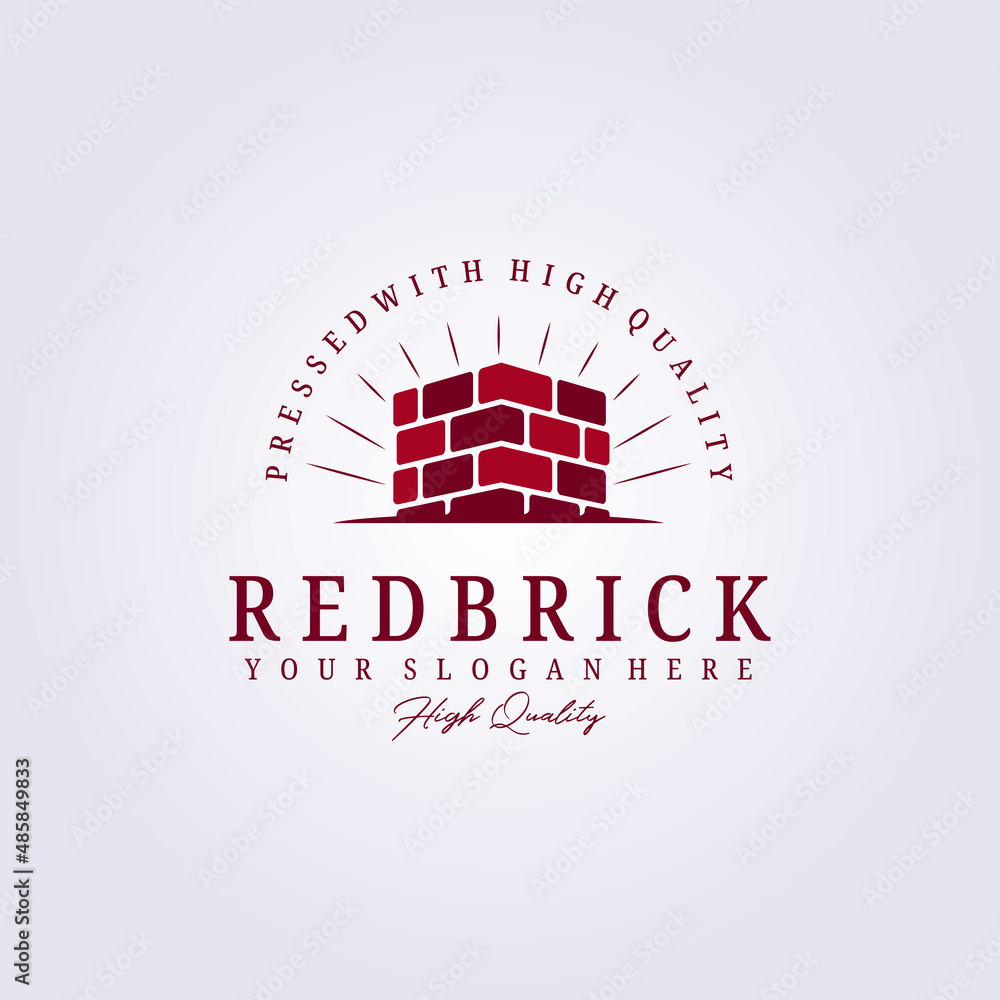 Naklejka premium red brick, pile and stack balance brick logo vector illustration design template product