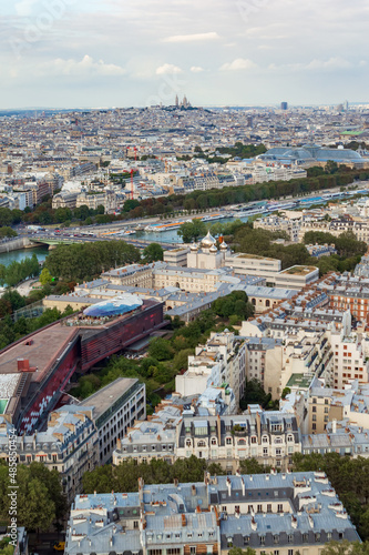 Aerial view of the city of Paris with the nice Seine river seen from the Tour Eifel