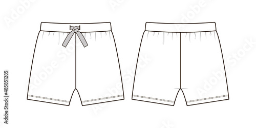 Fashion technical drawing of casual jersey shorts with drawstring at the waist