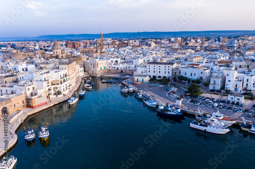 Fotografie Aerial view, from the old town of Monopoli, at dusk, Puglia, Italy,