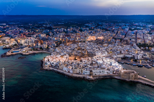 Obraz na plátně Aerial view, from the old town of Monopoli, at dusk, Puglia, Italy,