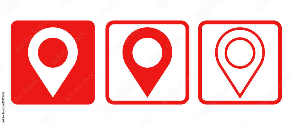 A set of box icons for map pins. Location and travel destinations. Vectors.