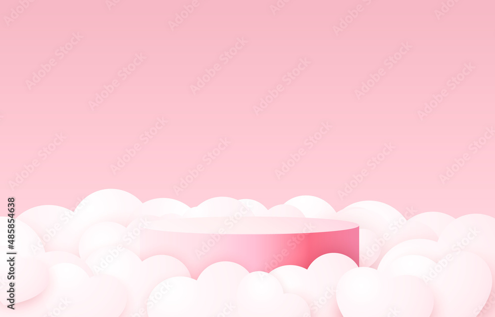 Stage podium heart clouds, Stage Podium Scene with for Award, Decor element background. Vector