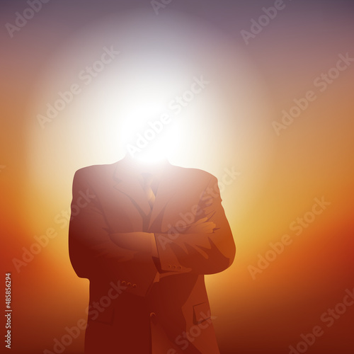 Concept du pouvoir et du leadership avec le symbole d’un homme d’affaire dont la tête est lumineuse. photo
