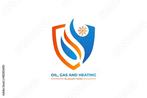 HVAC, oil, gas, air condition and heating logo with sheild.
