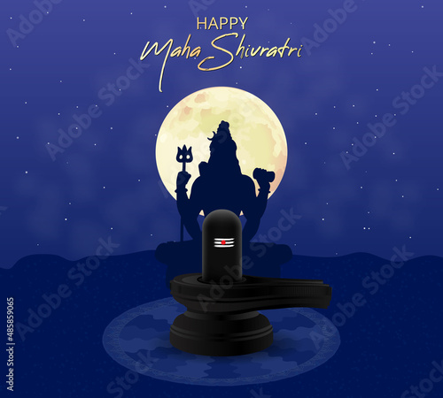 Maha Shivratri with Shivling, Lingam, Moon, Night Sky, silhouette, and Mandala. Traditional Hindu Festival Poster Banner Design Template Vector Illustration