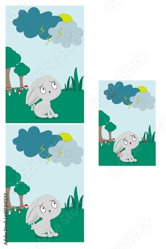 Find differences. Cute bunnies. Educational game for children. Cartoons.