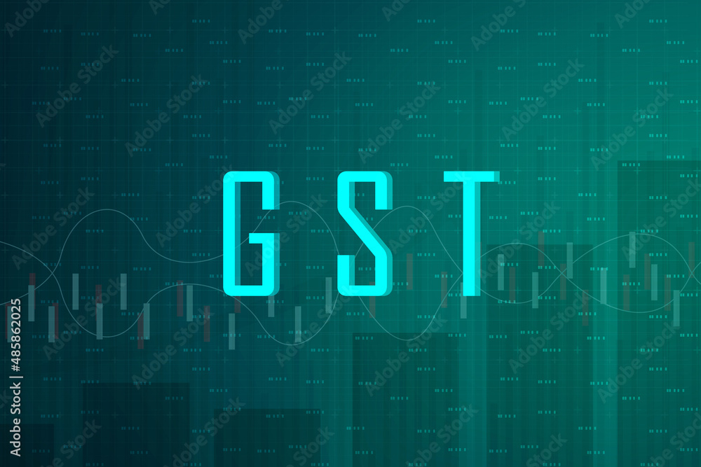 2d rendering GST Tax India with business graph 2d rendering GST Tax India with business graph