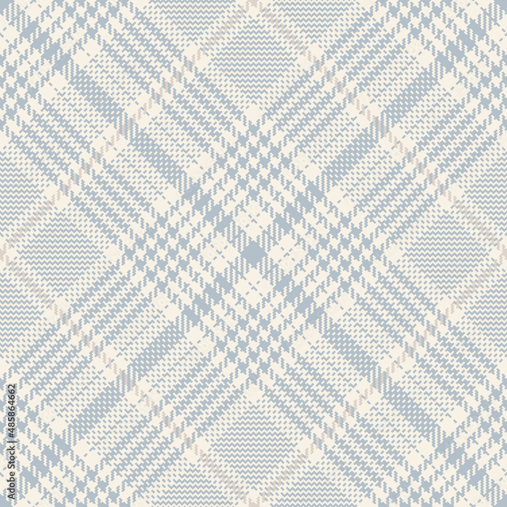 Check plaid pattern glen in blue and beige. Seamless diagonal soft cashmere tweed illustration vector for dress, skirt, blanket, throw, other modern spring autumn winter fashion textile design.