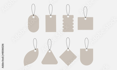  Set of paper price tags with string, sale, discount, business, shopping. Price labels collection with string for business. Grey labels collection isolated on the white background. Vector tags.