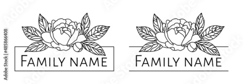 Peony frames Wedding split monogram Family name floral design