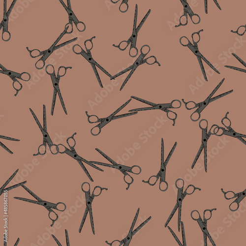 Scissors seamless pattern. Retro salon background.