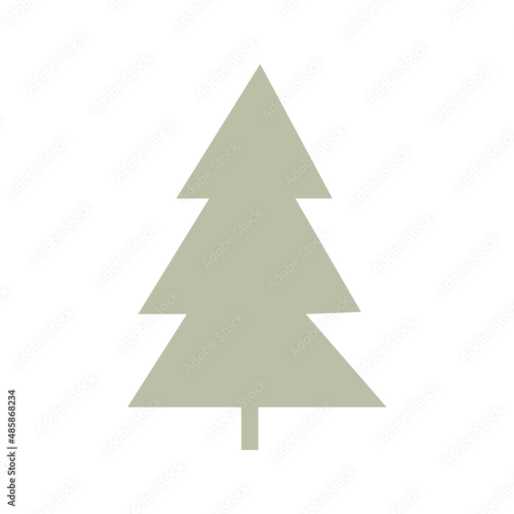 Simple hygge Christmas tree, flat vector illustration isolated on white background. Simple nature plant in scandinavian style.