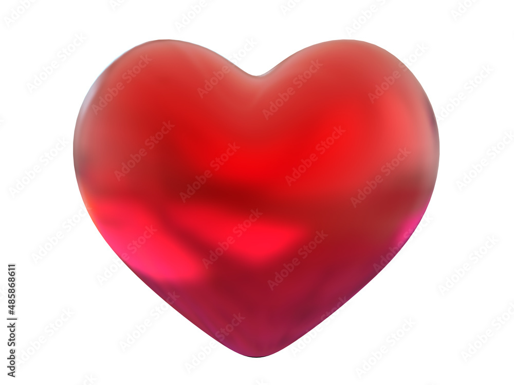 Pink red heart glossy shape isolated on white background with clipping path. Object.