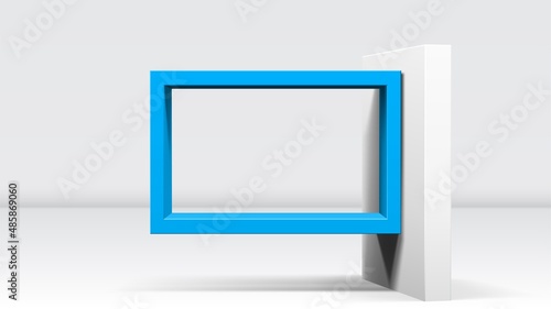 3D frame on stand or abstract minimalistic rectangle composition with the colorful room on the background