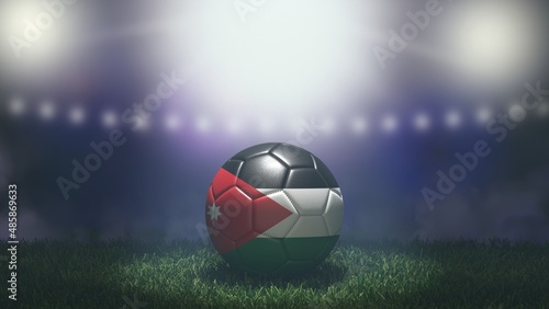 Soccer ball in flag colors on a bright blurred stadium background. Jordan. 3D image