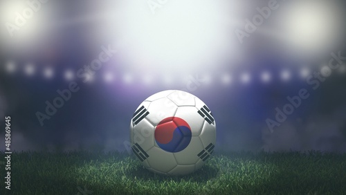 Soccer ball in flag colors on a bright blurred stadium background. South Korea. 3D image