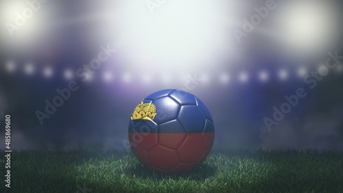 Soccer ball in flag colors on a bright blurred stadium background. Liechtenstein. 3D image
