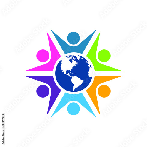 Earth Globe with People Logo can be use for icon, sign, logo and etc
