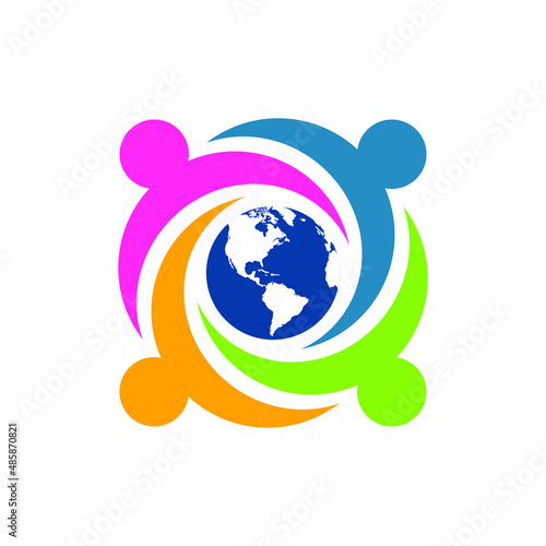 Earth Globe with People Logo can be use for icon, sign, logo and etc