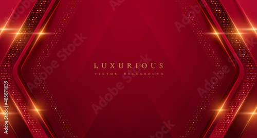 Abstract red background. luxury 3D background with random shape layers and shining lines.