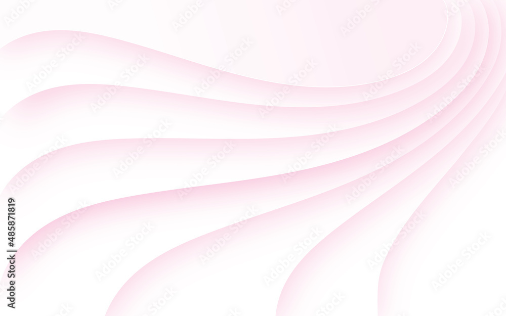 Vector abstract white paper cut banner with pink color shades and shadow. Geometric layered curve line white vector background. White waves decorative papercut design.	
