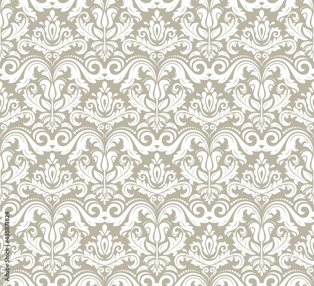 Classic seamless pattern. Damask orient white ornament. Classic vintage background. Orient white ornament for fabric, wallpaper and packaging Classic seamless pattern. Damask orient white ornament. Classic vintage background. Orient white ornament for fabric, wallpaper and packaging