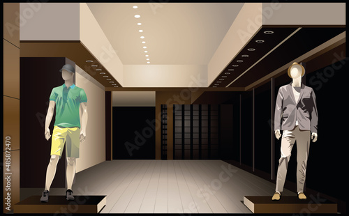 Male mannequins in a shop window.