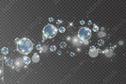 White beautiful bubbles on a transparent background vector illustration. Bubble.