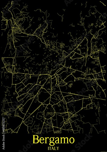 Black and Yellow map of Bergamo Italy.