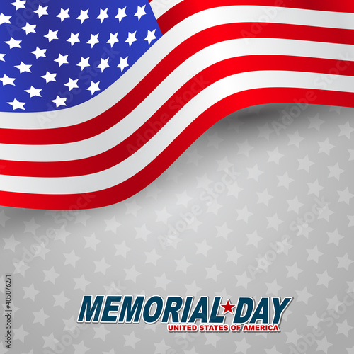 Memorial Day banner. Remember and honor. Waving USA flag. National celebration concept. Vector illustration.