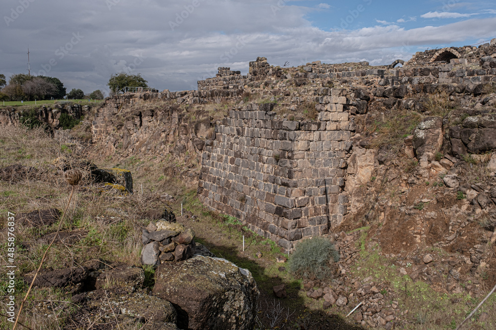 The Southern wall ruins of Belvoir Crusader Castle in Jordan Star National Park, located South of the Sea of Galilee and North of the city of Beit Shean, Jordan Valley, Northern Israel, Israel	