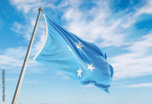 Konstfotografi 3d rendering Federated States of Micronesia flag waving in the wind on flagpole