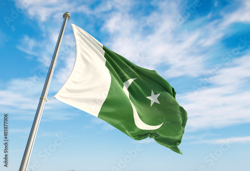 Foto 3d rendering Pakistan flag waving in the wind on flagpole