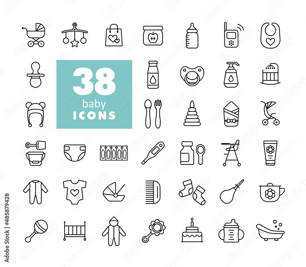 Naklejka premium Baby, feeding and care icons set