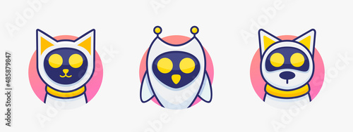 Concept of facial animal avatar chatbot, cat, dog and owl.