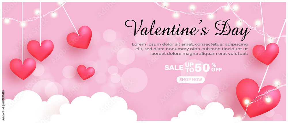 Valentine's Day background with sweet hearts and on pink background. Promotion and shopping template or background for love and Valentine's day concept. eps 10 vector illustration