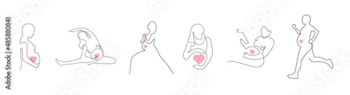 Set of Pregnant Women Doing Yoga Sports Reading a Book Expecting a Baby Women Hold their Belly