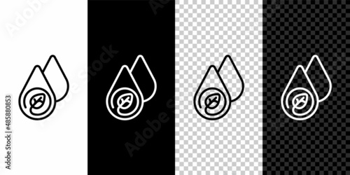 Set line Water energy icon isolated on black and white, transparent background. Ecology concept with water droplet. Alternative energy concept. Vector