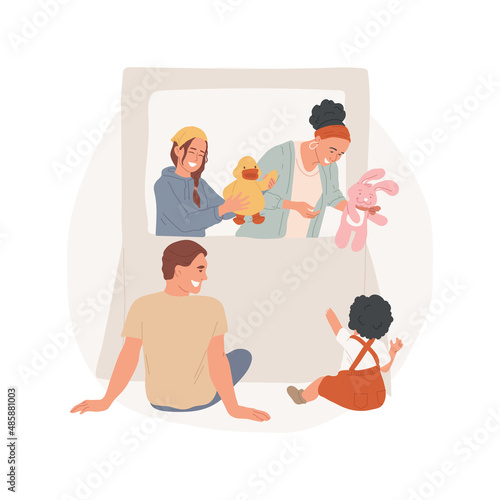 Puppet theatre abstract concept vector illustration. Family performance, puppet play, home theatre, creative entertainment for kids, parental child care, homebased daycare abstract metaphor.